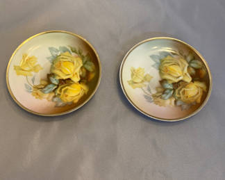 Lot 104: Pair Hand Painted Plates Yellow Roses Bavaria