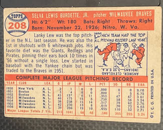 Lot 73: 1957 Topps Baseball Card #208 Lou Bourdette Braves