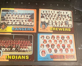 Lot 76: 4 1975 Topps Baseball Team Cards Rangers Brewers Indians Sox