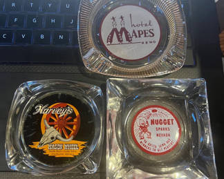 Lot 62: Lot of 3 MCM Reno, Nevada Painted Glass Ashtrays 