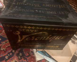 Lot 1: Sunshine Biscuits Antique Black Stenciled Tin c. 1900