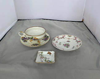 Lot 103: Hall China Saucer, Pansy Footed Teacup and Saucer, Small Dish