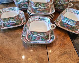 Set of 8 Rose Medallion cups & saucers