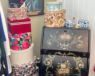 Hat Boxes & Asian Style Secretary Desk