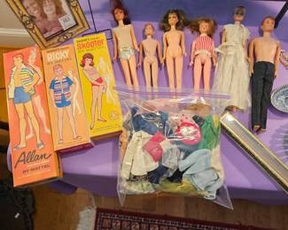 Mattel doll boxes, figurines and clothing