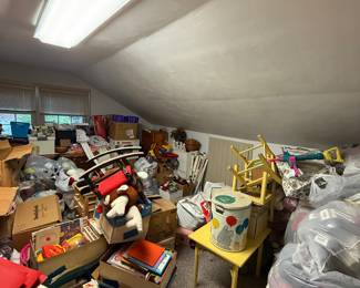 Room over garage, Packed with Yarn, Toys, Clothes, and Crafting Supplies 