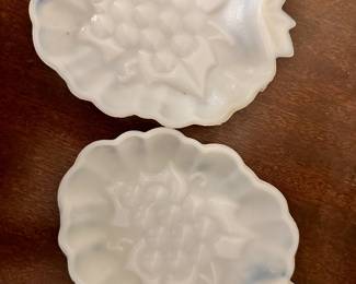 Hazel-Atlas grape cluster milk glass dishes.