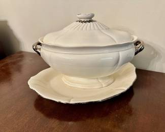 Biscuit tureen and platter.  No visible mark.