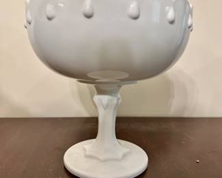 Indiana Glass company milk glass compote with teardrop pattern.