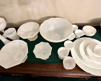 Collection of vintage milk glass .
