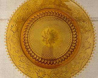 Indiana Glass Tiara golden amber glass plate.