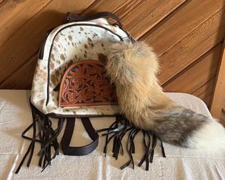 Cowhide backpack purse with foxtail 