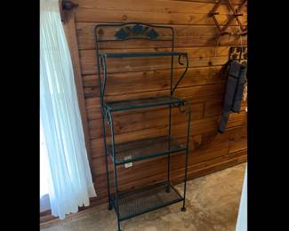 green metal bakers rack 