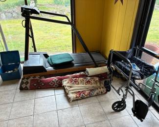 Treadmill, area rugs & wheel chair