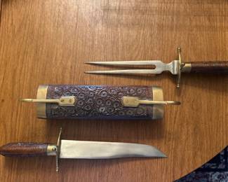 Vintage carving knife & fork with sheath