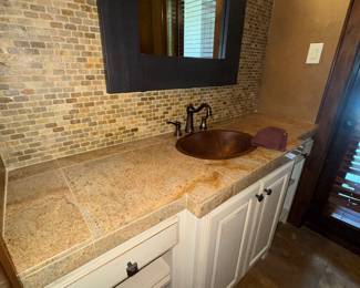 Bathroom sink, counter mirror 