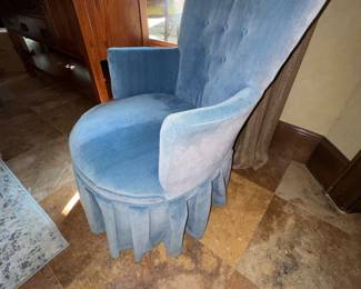 Blue fabric upholstered accent chair