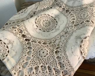 Embroidery and crochet tablecloth