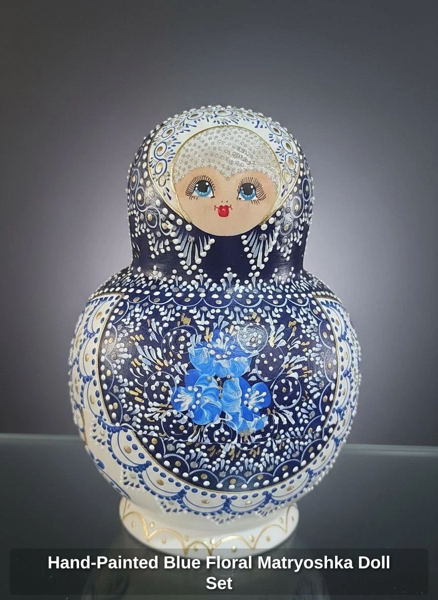 HandPainted Blue Floral Matryoshka Doll Set