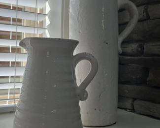 Set of White Ceramic Farmhouse Pitchers