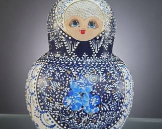 HandPainted Blue Floral Matryoshka Doll Set