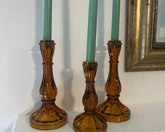 Amber Glass Candlesticks