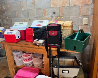 Vintage coolers and baskets 