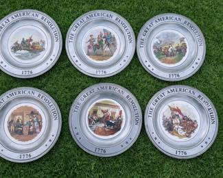 🇺🇸 Vintage Pewter Plate Set – American Revolution Theme 🇺🇸  We’ll have this complete set of 6 vintage pewter plates available at the sale, each featuring detailed scenes from the American Revolution and marked “1776.”  Dated 1973 (Bicentennial era) and made in Canton, Ohio, these are a great find for anyone who loves Americana, history, or unique wall décor.  All plates are matching and in great condition — perfect for display as a full set. 