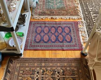 Small area rugs front to back measure 19 x 40” red is 24 x 36” and silk look is 34 x 59” measurement always include fringe