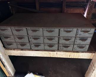 18 drawer metal organizer is 34 inches wide by 10 inches high by 17 inches deep Each drawer has dividers holds a whole bunch of whatever you like