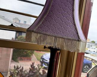 Lampshade on wood round base floor lamp in great condition