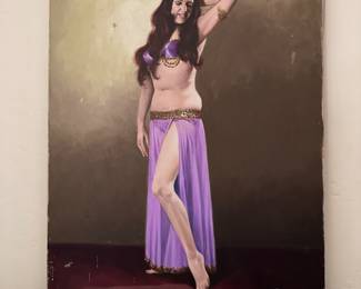Vintage belly dancer on canvas is 12 1/2 x 16“ signed T.KONDO