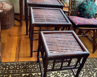 Rattan, bamboo tables shown big medium small