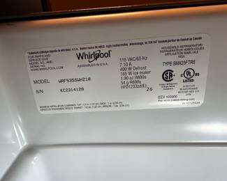 Information inside refrigerator with model number