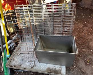 Folding fence and large metal tub and large metal rolling cart