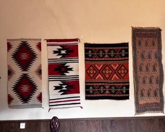 Navajo Rugs Persian cloth, etc. left to Rugs measure 17 x 37 and 16 x 38
