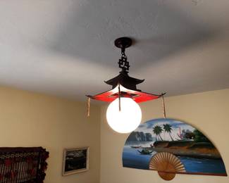 Super fun Asian ceiling like light can be purchased if willing to replace with inexpensive flat mount ceiling fixture