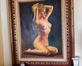 Original painting of nude signed S.LEUNG as a vintage as the frame it’s in measures 27 x 32“