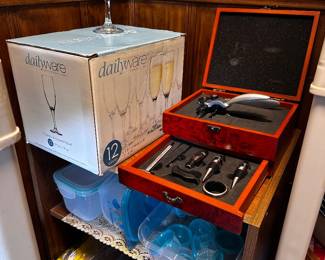 Set 12 champagne, flutes new in box deluxe wine, opening set in two tier keepsake box