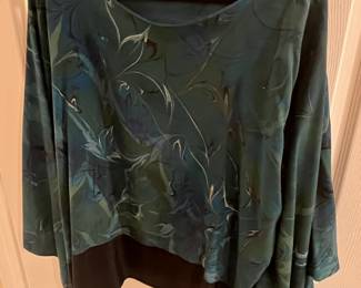 Abstract Floral Print Tunic Top with Black Overlay