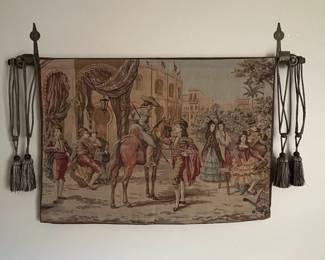 Vintage Spanish Scene Tapestry with Matador and Figures