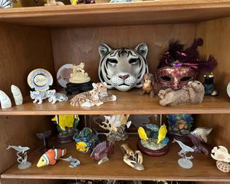 Assorted Ceramic and Resin Animal Figurines Collection, featuring Tigers and Marine Life