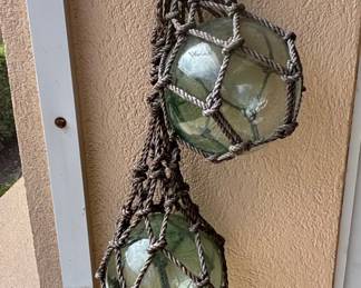 Vintage Japanese Glass Fishing Floats with Macrame Netting