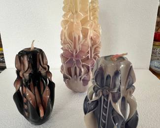 Carved Pillar Candles and Conch Shell
