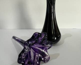 Murano Art Glass Vase and Flower Sculpture