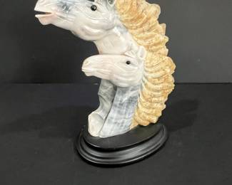 Carved Calcite Crystal Horse Heads Sculpture