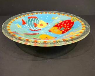 Hand-Painted Glass Bowl with Fish Motif