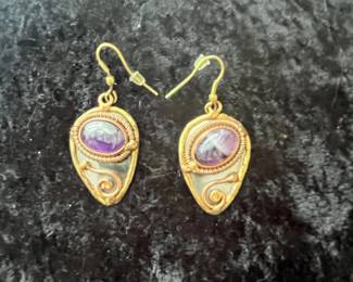 Amethyst and Mixed Metal Teardrop Earrings with Serpent Motif
