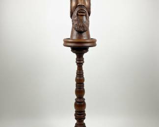 Vintage Hand-Carved Jamaican Man Bust on Pedestal Stand