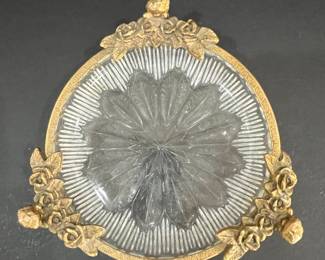 Vintage Gilt Bronze and Cut Crystal Trinket Dish with Cherubs